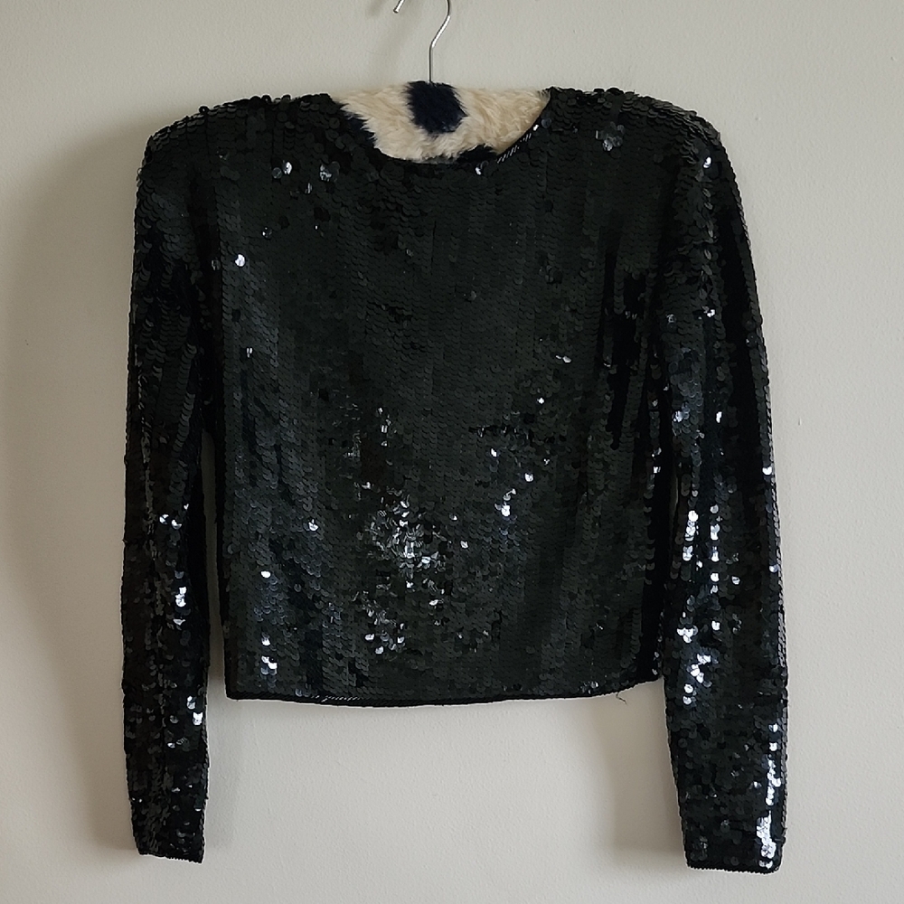 Cathy Hardwick Black Sequin Long Sleeve Top Vintage Womens Small Lambswool Blend